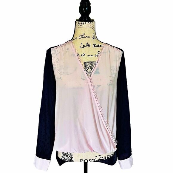 NWT L’AGENCE Perry Sheer Silk Two-Tone V-Neck Criss-Cross Blouse Size S - Picture 1 of 13